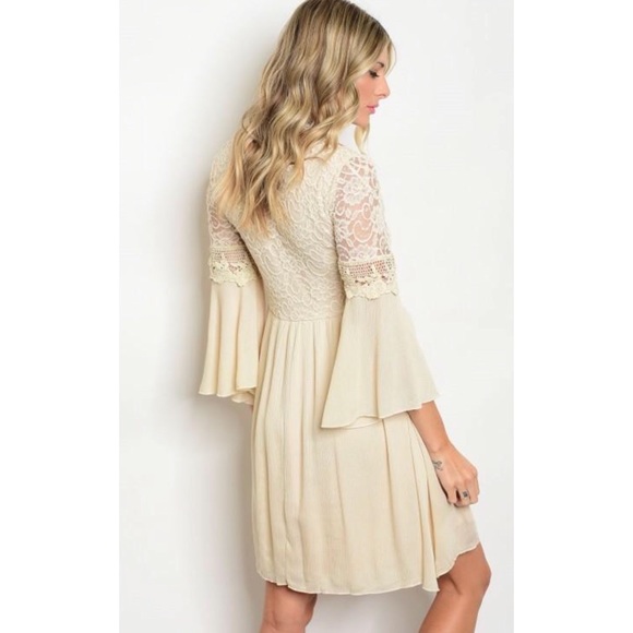 Taupe Bell Sleeve Crochet Detail Dress - Picture 3 of 3